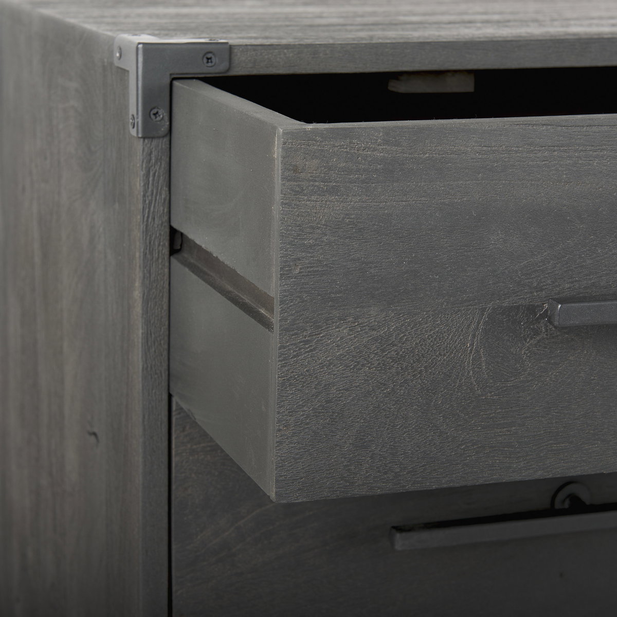Ward 34L x 18W Brown Wood and Iron 3 Drawer Accent Cabinet, Cabinets & Chest by Mercana, 34" length x 19.25" width x 30.5" height View 11