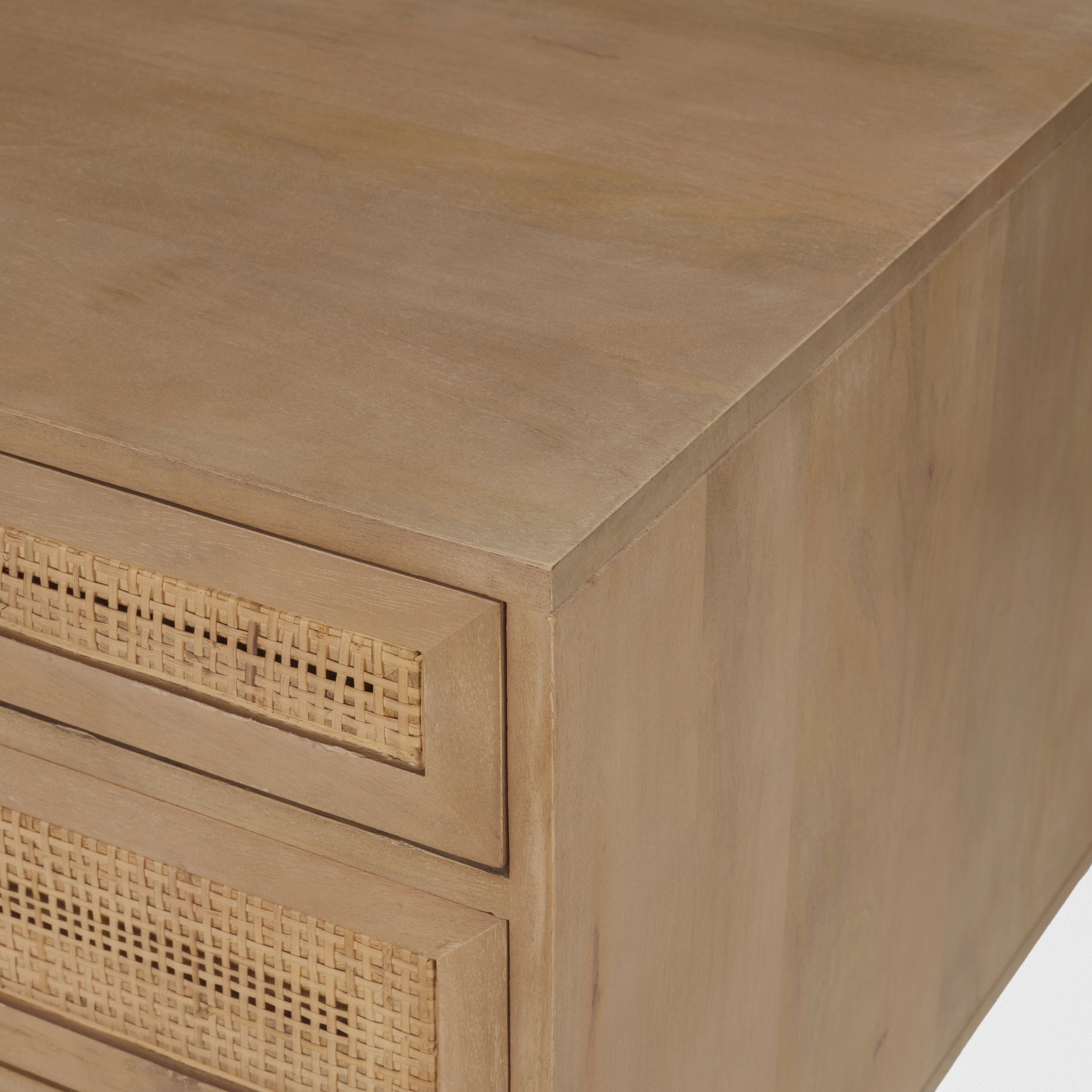 Grier 60' Light Brown Solid Wood with Cane Office Desk, by Mercana, 62" length x 22.75" width x 30" height View 12