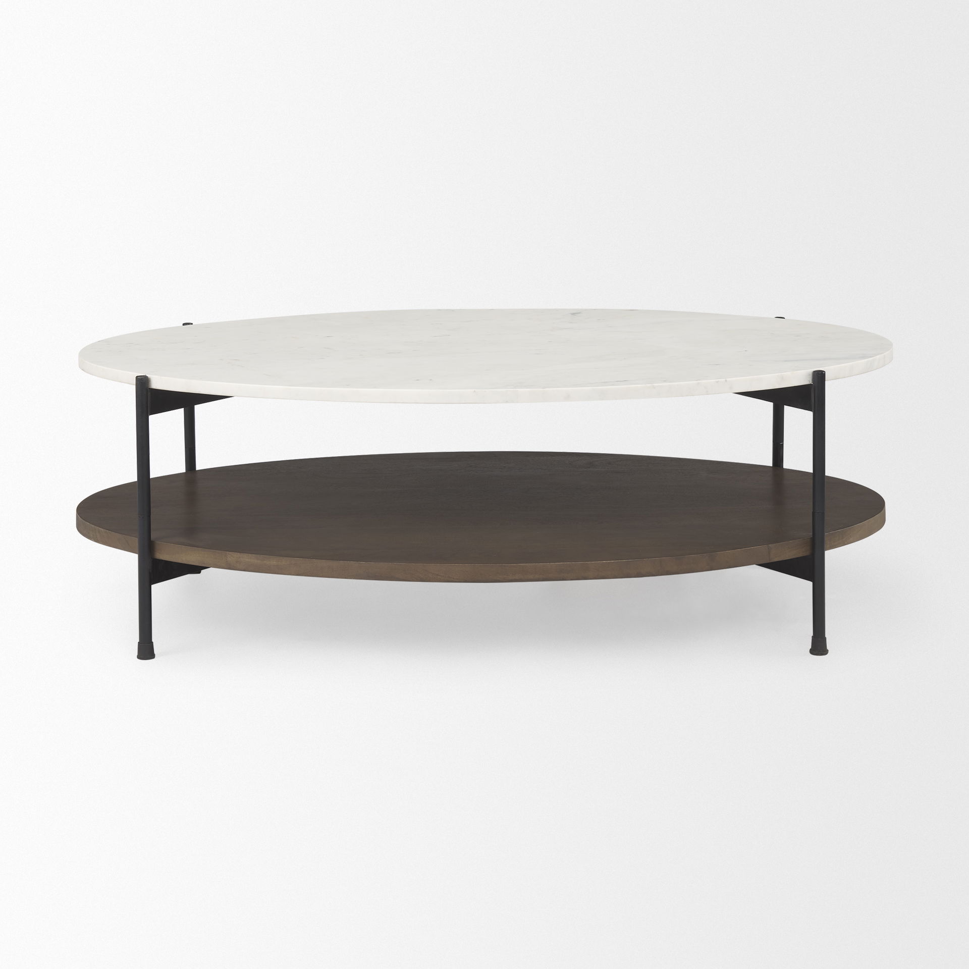 Larkin White Marble Top with Dark Brown Wood Shelf Oval Coffee Table large image 