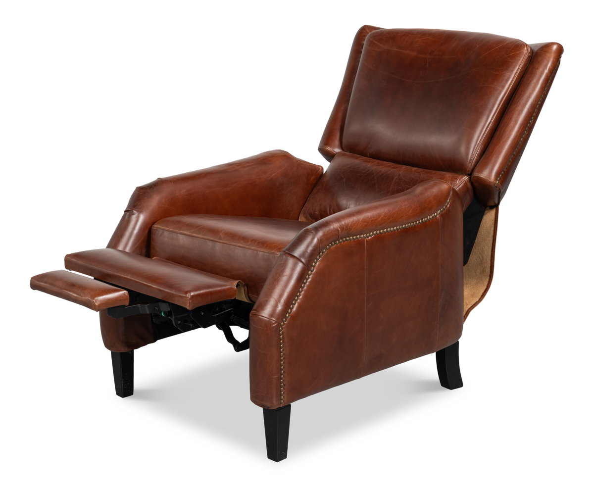 Ashford Leather Recliner, by Sarreid, 3'2" length x 2'6" width x 3'4" height View 9