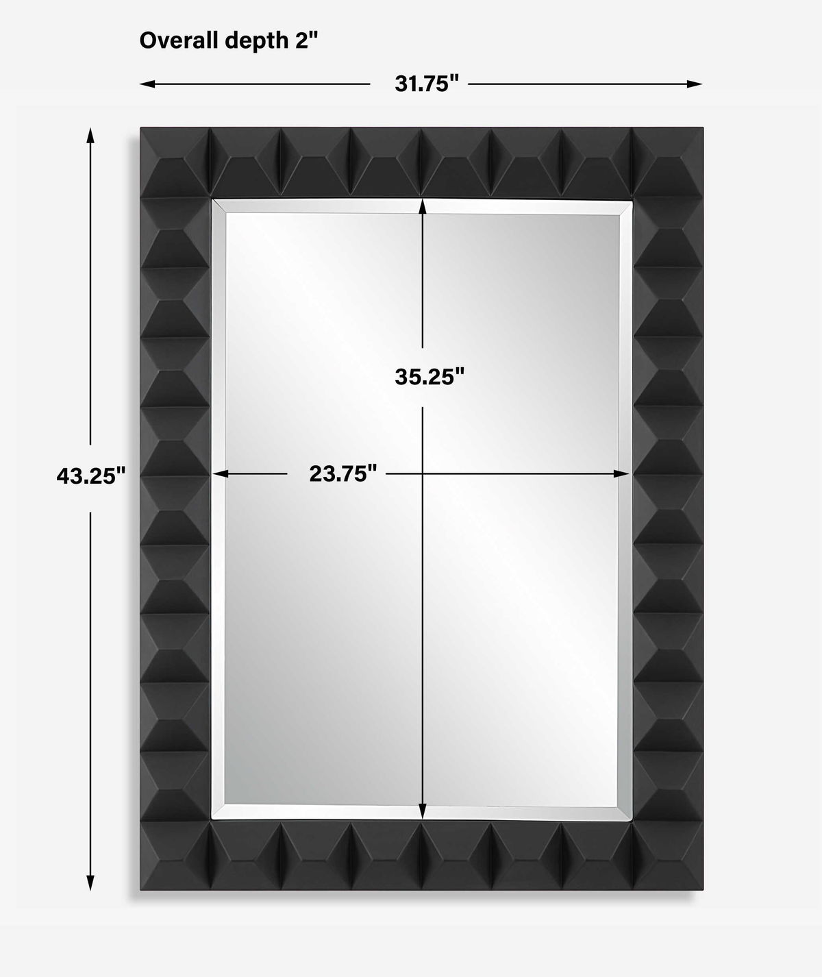 Studded Black Mirror, by Uttermost, 31.75" width x 43.25" height x 2" depth View 3