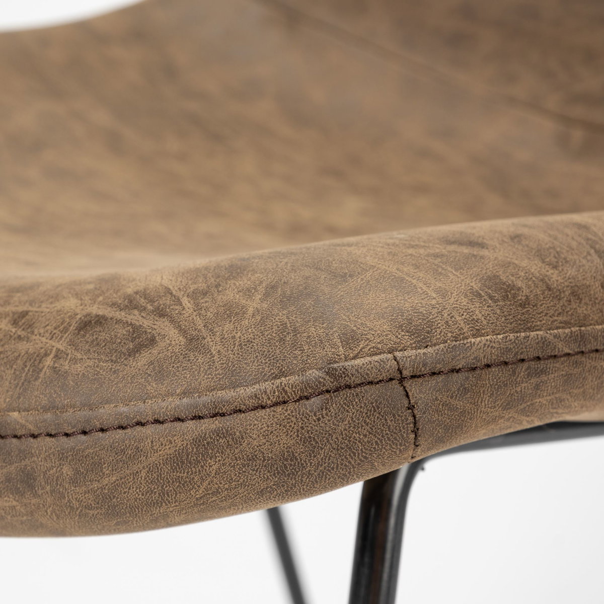 Sawyer Solid Back Dining Side Chair | Brown Faux Leather with Pipe Metal, Dining Chair by Mercana, 22.44" length x 24.8" width x 34.65" height View 7