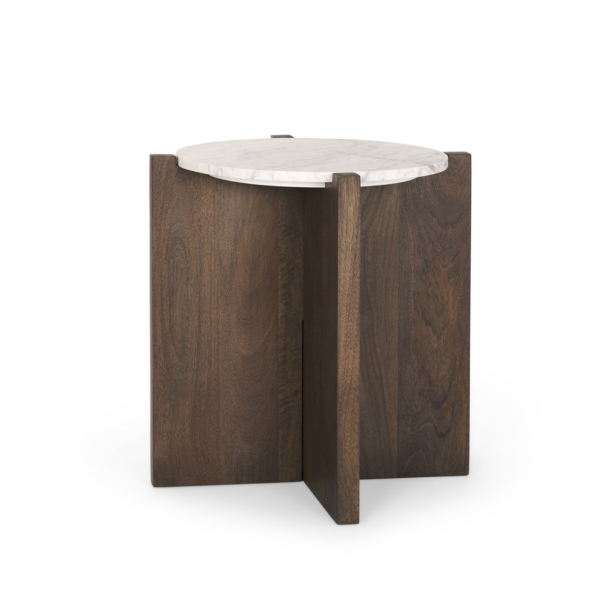 Bianca Dark Brown Wood with Marble Round Accent Table, Side & End Table by Mercana, 22" length x 22" width x 22" height View 1