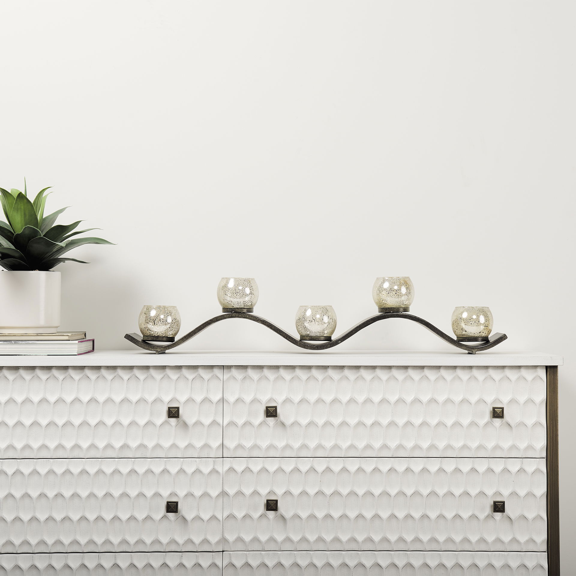 Lux Copper Metal Five Hurricane Glass Holder Table Candle Holder, Candles & Candle Holder by Mercana, 37" length x 4.92" width x 6.99" height View 3