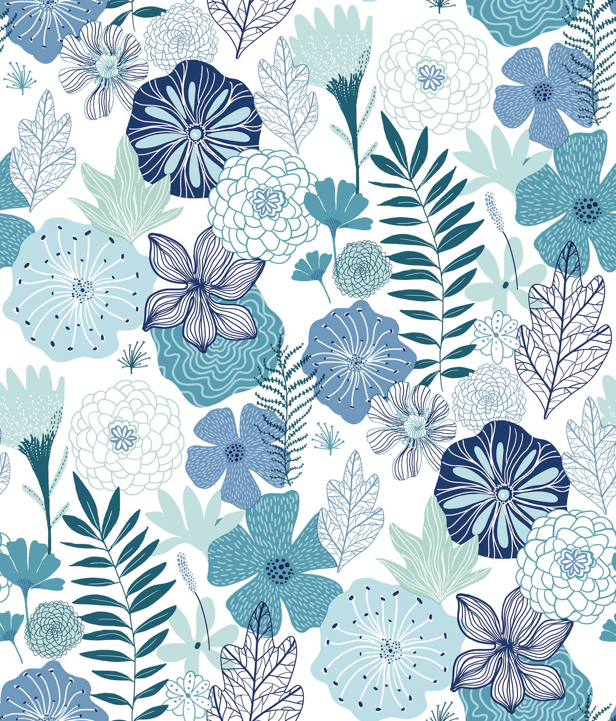 Perennial Blooms Blue Peel & Stick Wallpaper, by York Wall, 16'6" length x 1'8.5" width x 0.02" depth
