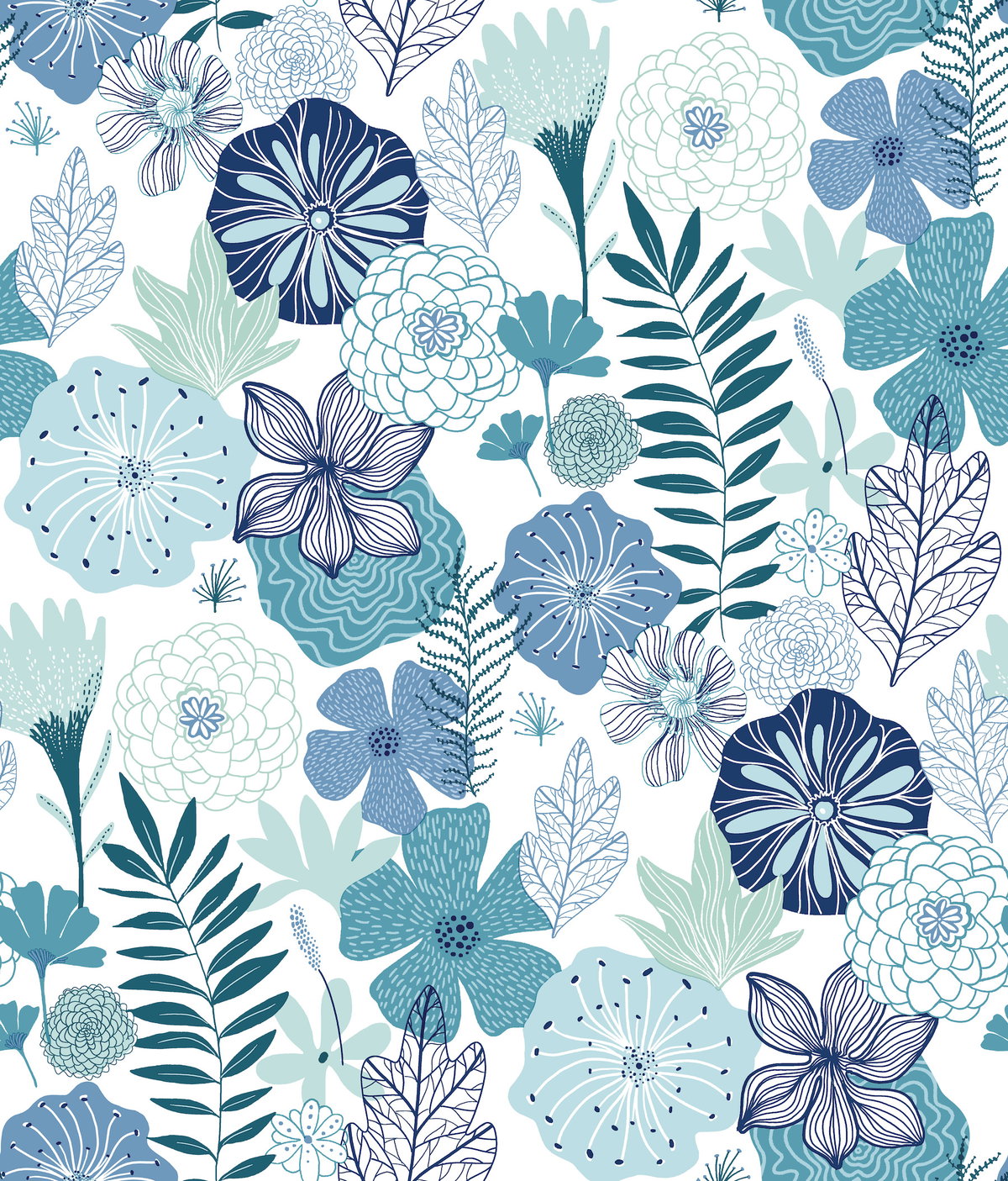 Perennial Blooms Blue Peel & Stick Wallpaper, by York Wall, 16'6" length x 1'8.5" width x 0.02" depth