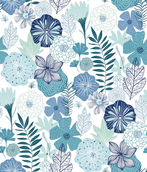 Perennial Blooms Blue Peel & Stick Wallpaper