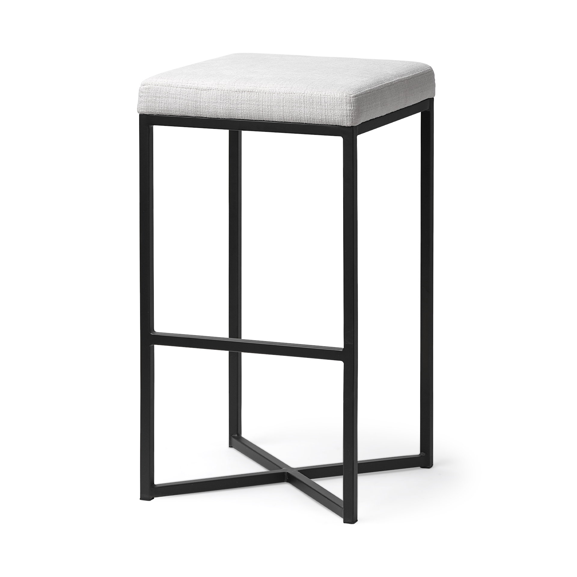 Frodo 29.75' Seat Height White Fabric Seat Black Metal Base Stool, Counter & Bar Stool by Mercana, 16.54" length x 16.54" width x 30" height View 1