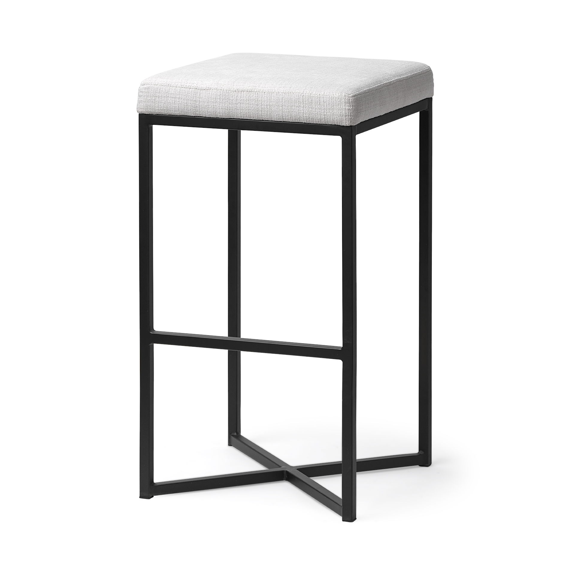Frodo 29.75H Seat Height White Fabric Seat Black Metal Base Stool, Counter & Bar Stool by Mercana, 16.54" length x 16.54" width x 30" height View 1