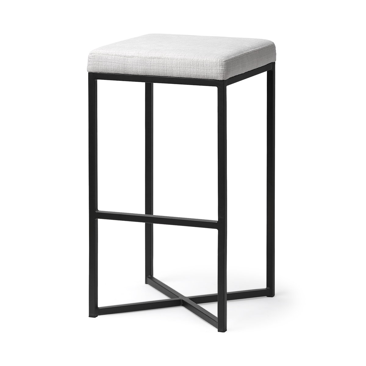 Frodo Backless 29.75in Seat Bar Stool | White Fabric with Black Metal, Counter & Bar Stool by Mercana, 16.54" length x 16.54" width x 30" height View 1