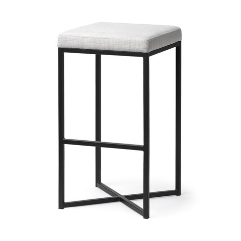 Frodo Backless 29.75in Seat Bar Stool | White Fabric with Black Metal