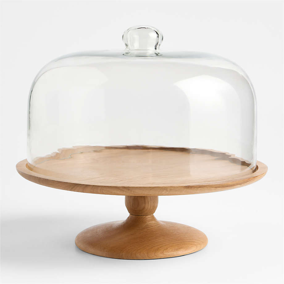Online Designer Kitchen Madeira Oak Wood Cake Stand with Glass Lid