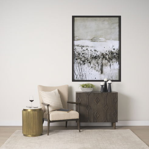 Satima White Marble with Gold Metal Round Fluted Accent Table
