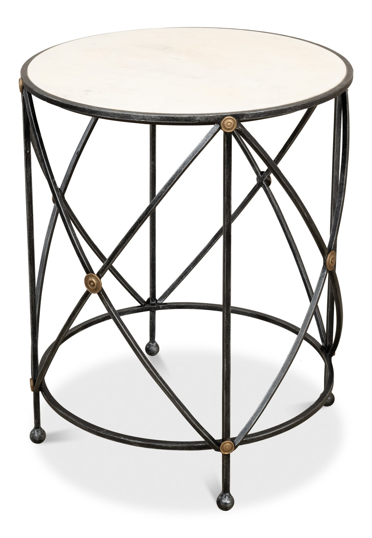 Drum & Fife Lamp Table  Aged Wht Marble, by Sarreid, 2' length x 2' width x 2'5" height View 6