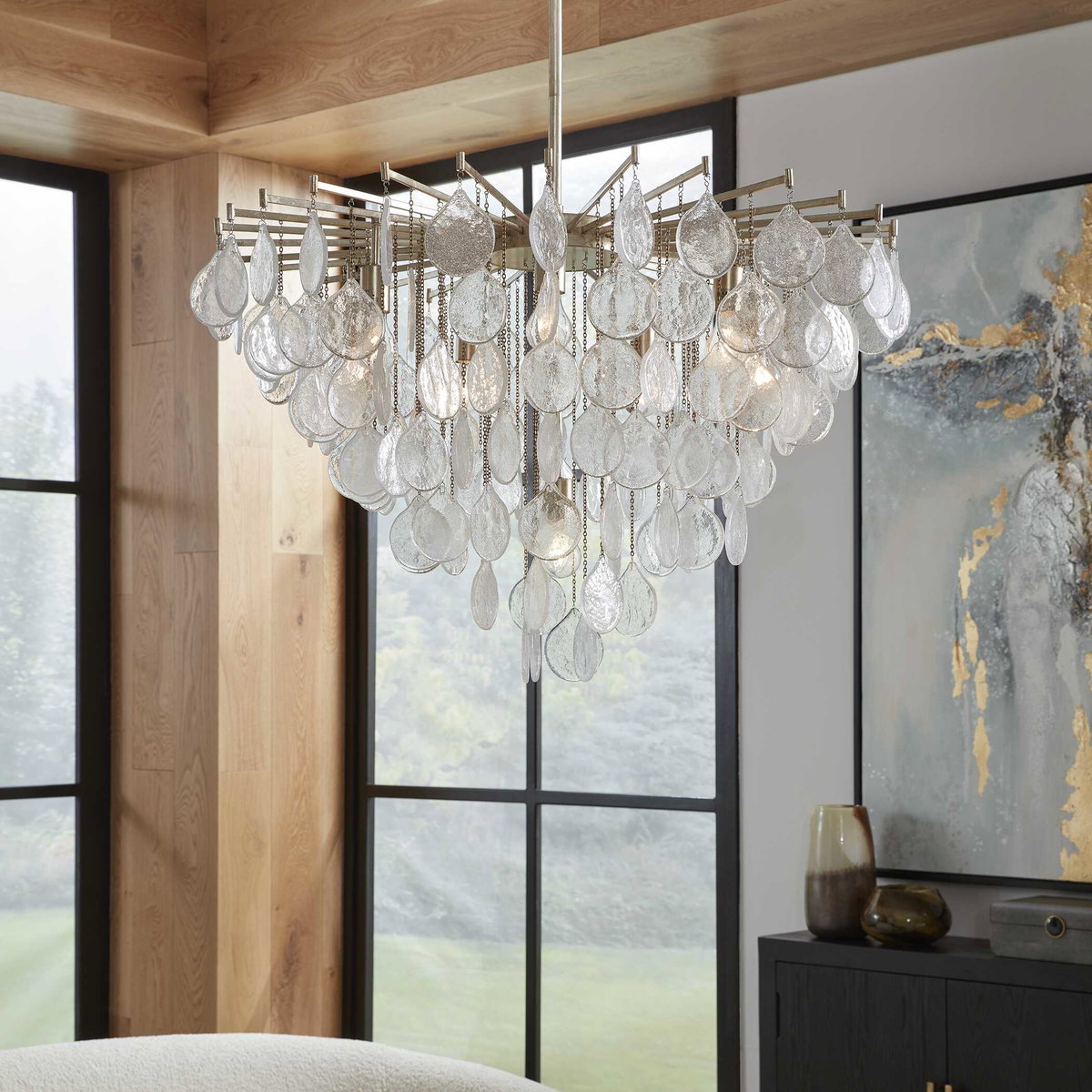 Goccia 6 Light Tear Drop Glass Pendant, by Uttermost, 28.75" width x 23" height x 28.75" diameter x 28.75" depth View 2