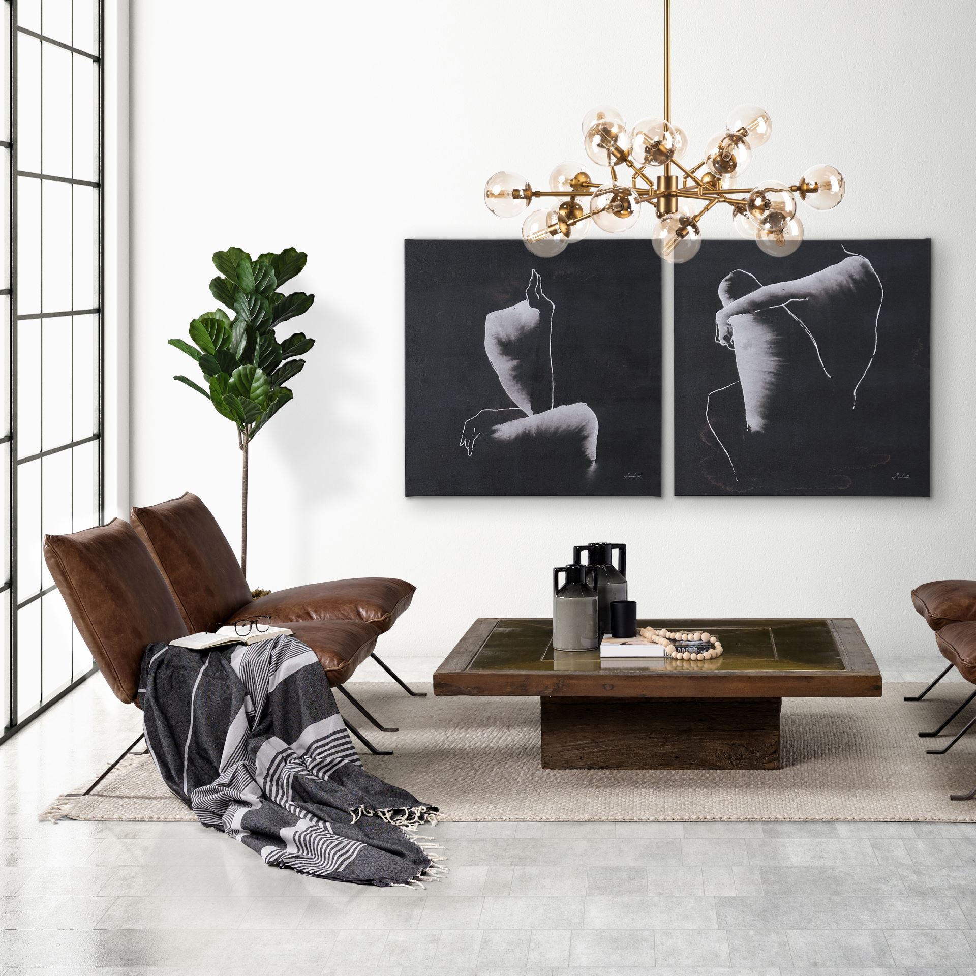 Flavelle I Brown Leather Cushion Seat and Solid Iron Base Accent Chair, by Mercana, 28.35" length x 33.07" width x 27.53" height View 2