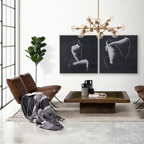 Flavelle I Brown Leather Cushion Seat and Solid Iron Base Accent Chair