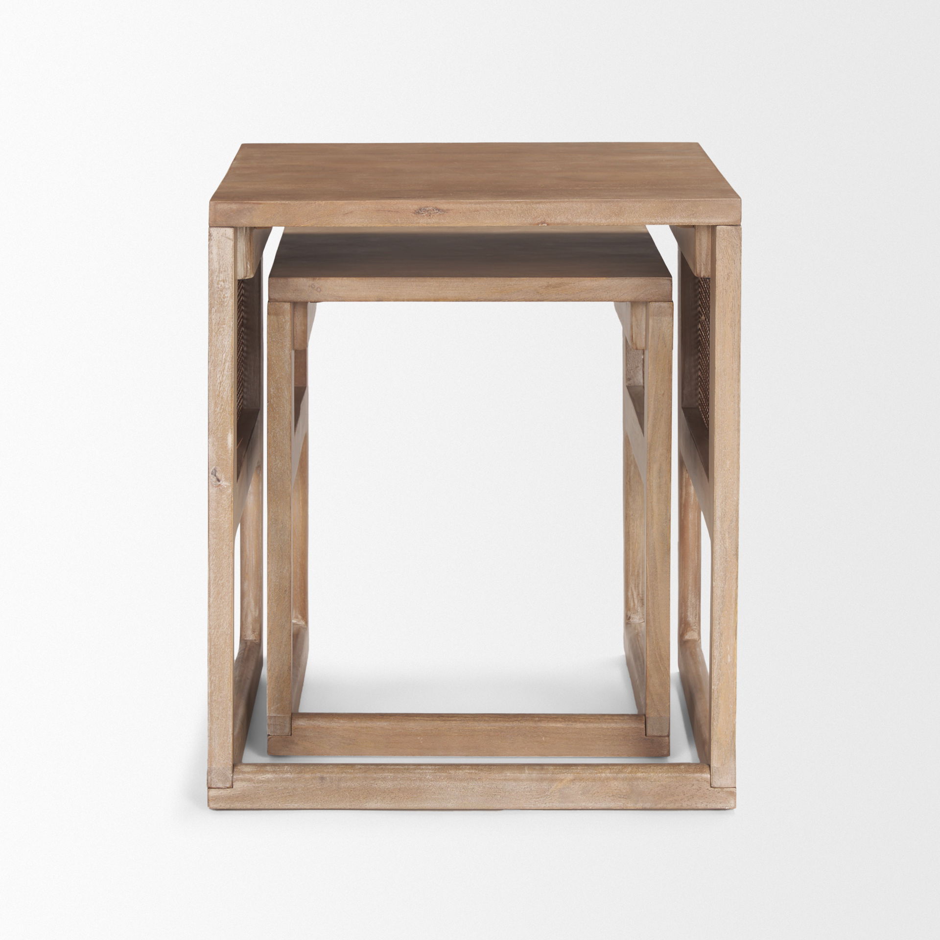 Grier Set of 2 Light Brown Solid Wood with Cane Nesting Accent Tables large image 