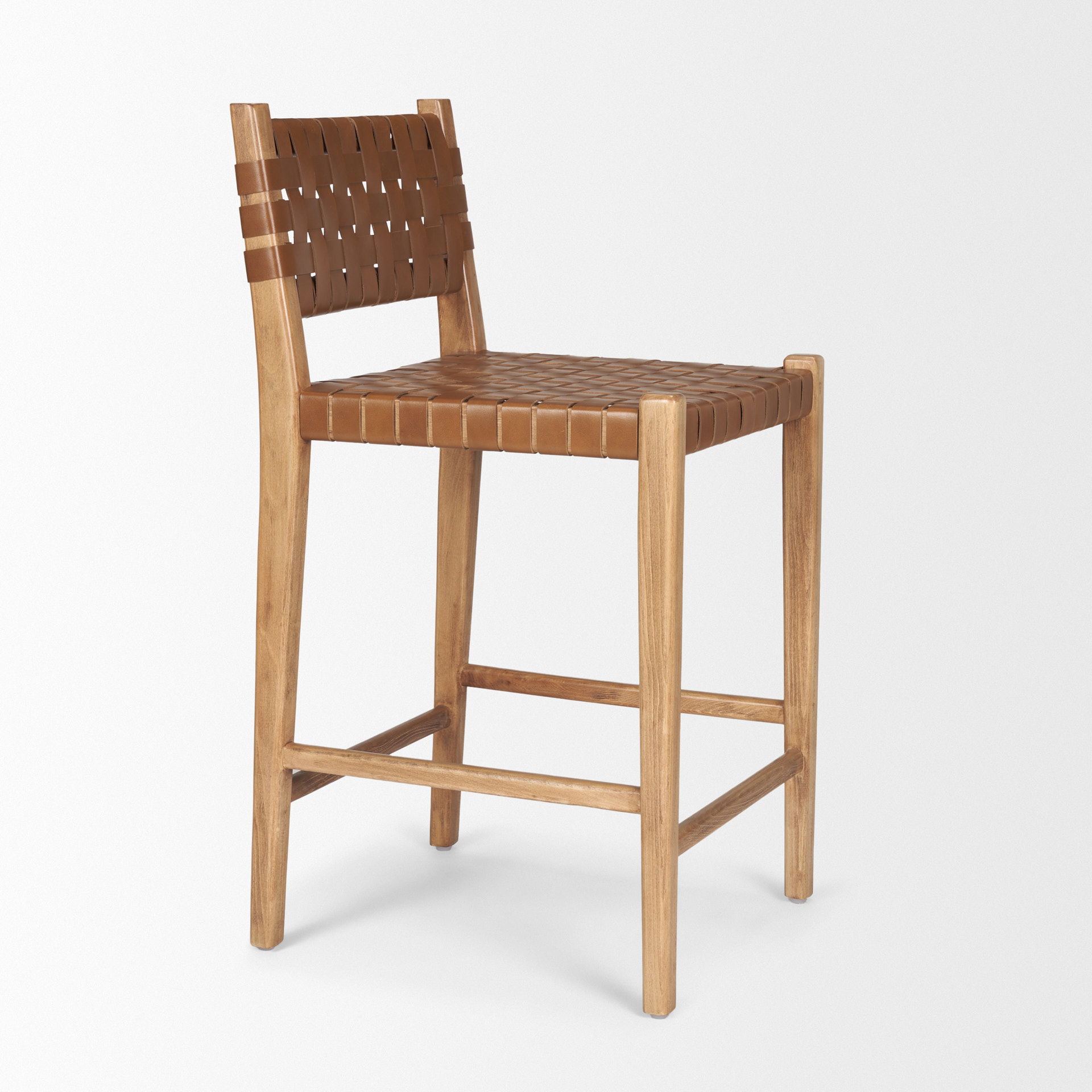Shane Brown Wood with Woven Brown Leather Counter Stool large image 