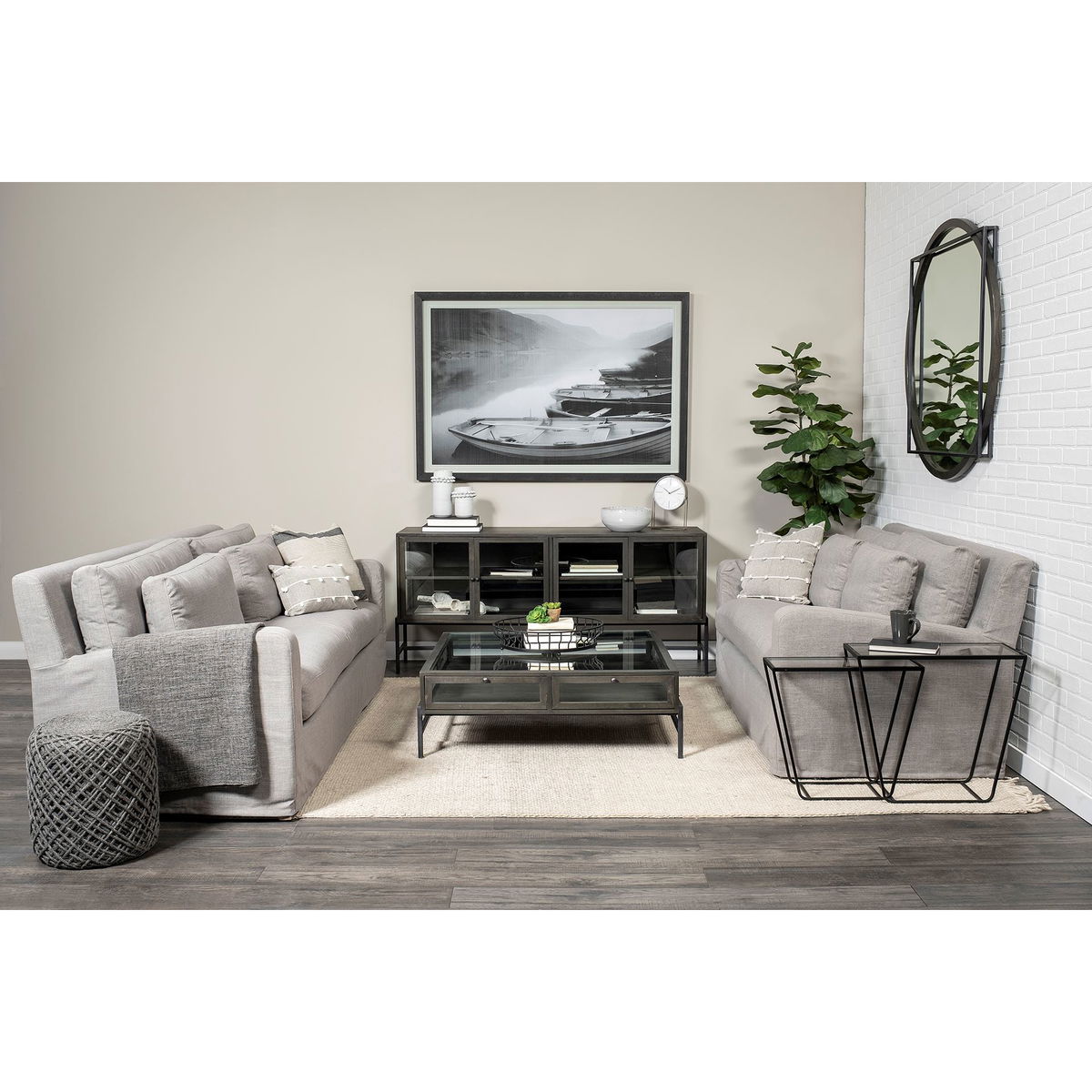 Arelius 70L x 18.75W x 32H Black-Brown Wood, Black Metal Base with 4 Glass Cabinet Doors Sideboard, Sideboards & Buffet by Mercana, 70" length x 18.75" width x 32" height View 2