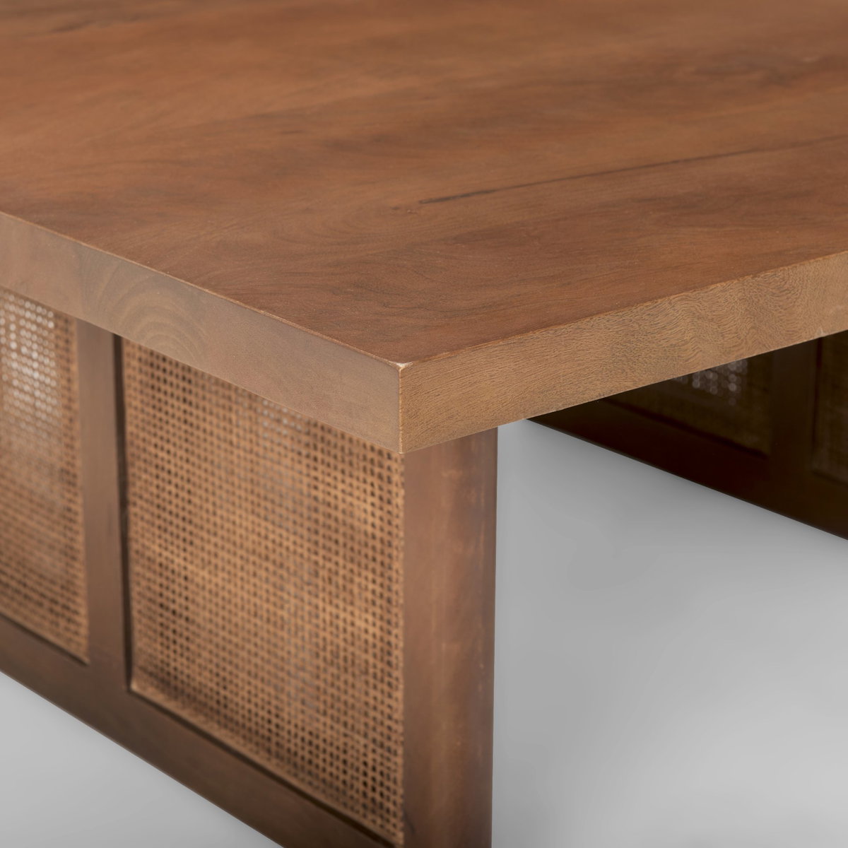Grier  42' Square Medium Brown Solid Wood with Cane Coffee Table, by Mercana, 42" length x 42" width x 17" height View 7