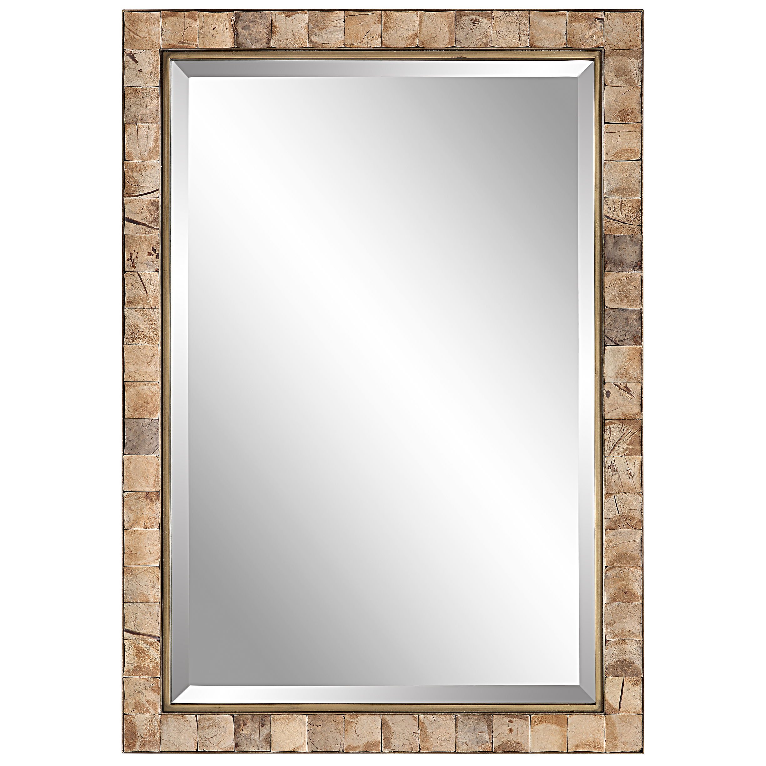 Cocos Coconut Shell Mirror, by Uttermost, 27.62" width x 39.5" height x 1.12" depth View 1