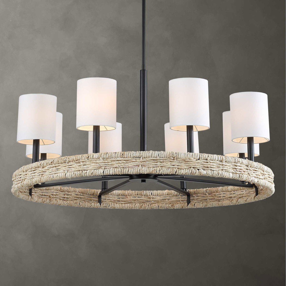Faiyam 8 Light Rattan Chandelier, Ceiling Light by Uttermost, 36.5" width x 18.25" height x 36.5" depth View 2