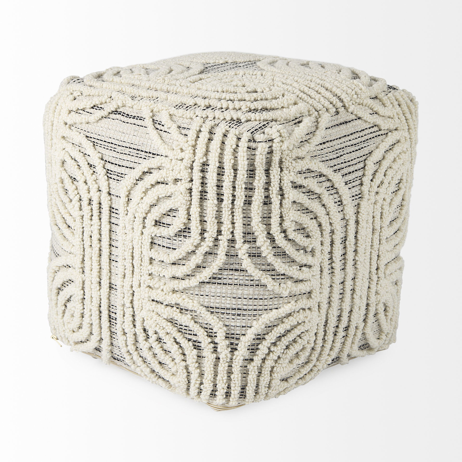 Amaya  Cream/Black/Gray Wool and Cotton Pouf large image 
