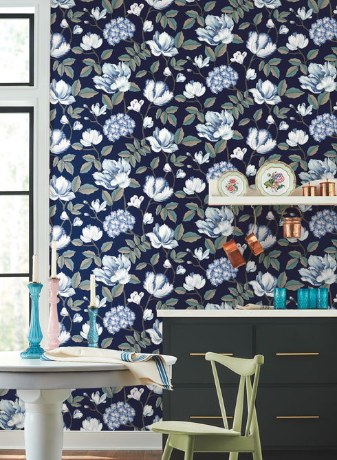 Morning Garden Navy Wallpaper