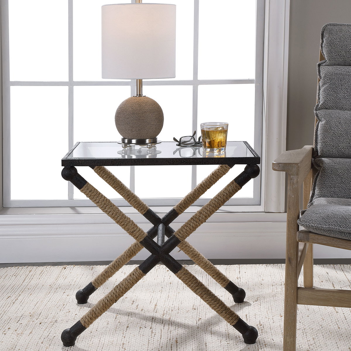 Braddock Coastal Accent Table, Side & End Table by Uttermost, 16.5" width x 22" height x 22" depth View 2