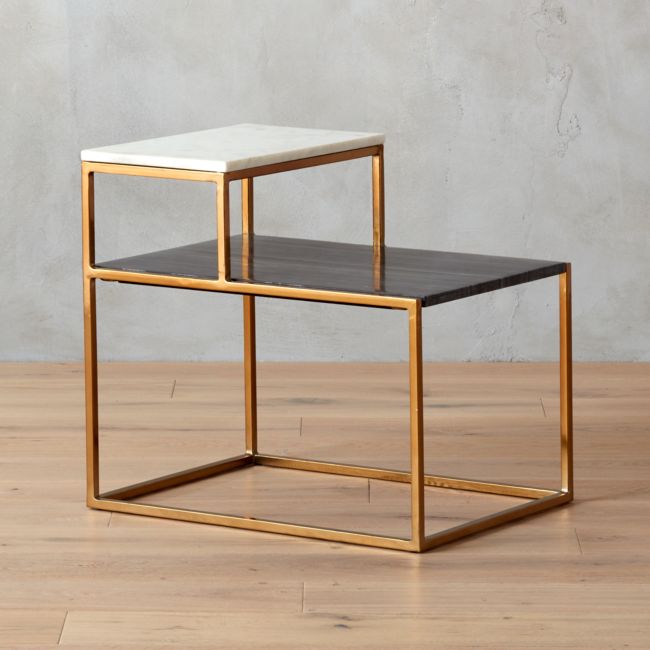 Online Designer Living Room 2 Tone Grey and White Marble Side Table