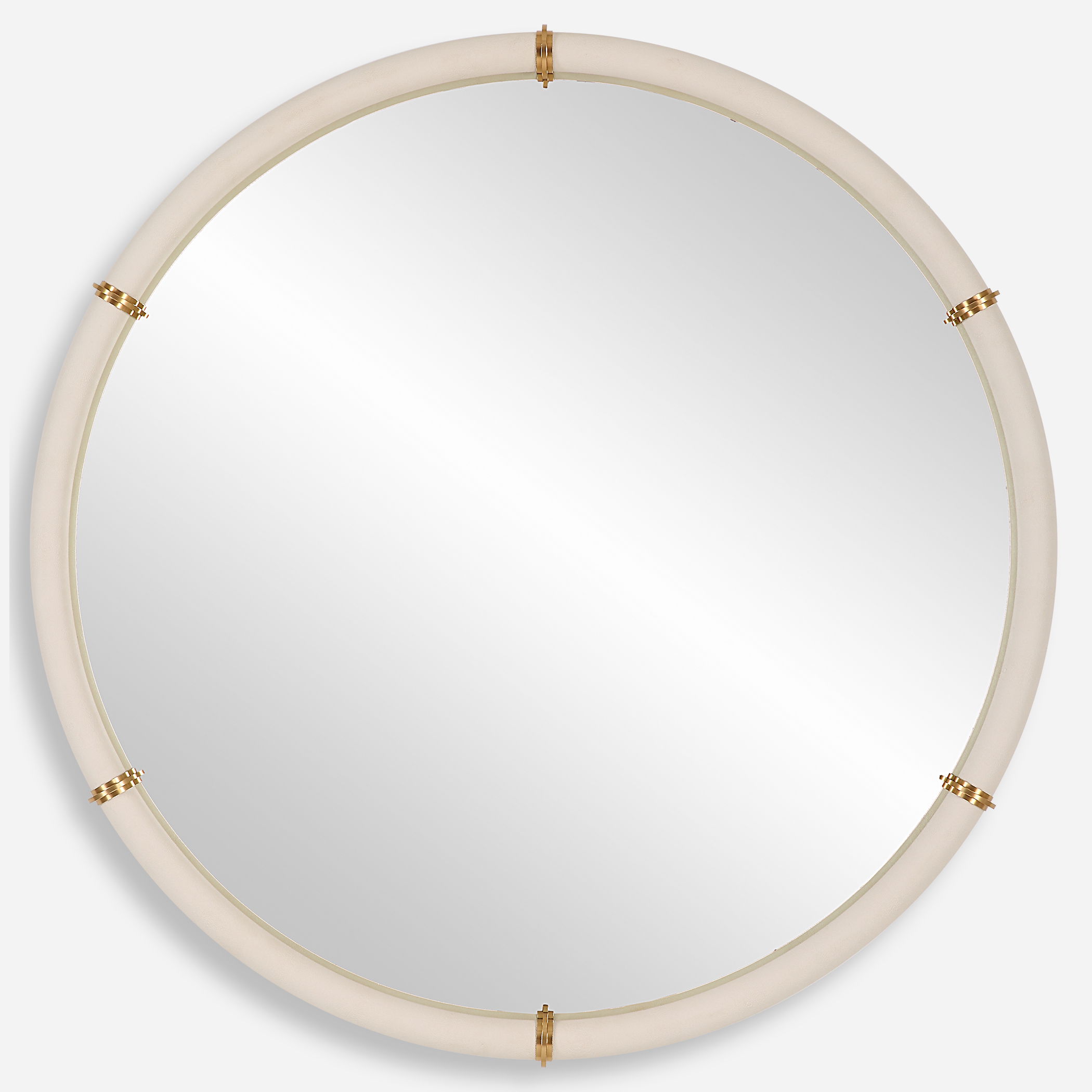 Cyprus White Round Mirror, by Uttermost, 43" width x 43" height x 2.75" depth View 1