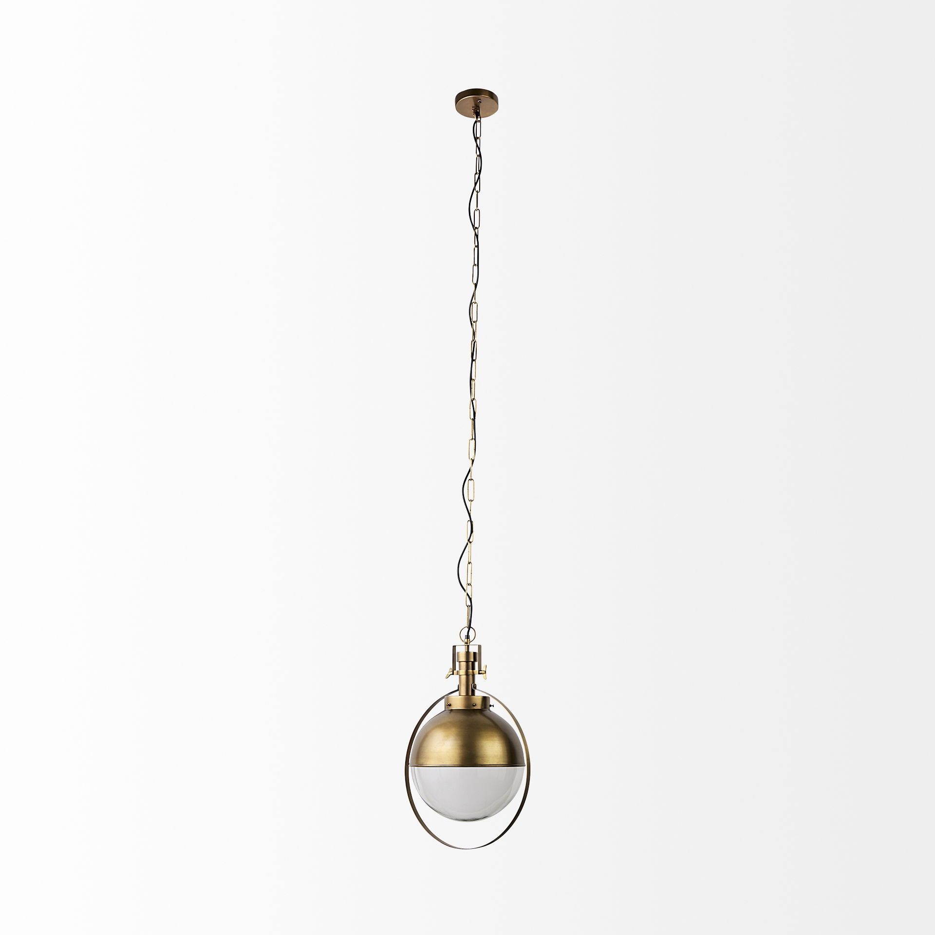 Leighton I 15x20 Gold Toned Metal Spherical Pendant Light, by Mercana, 15" length x 15" width x 20" height View 3