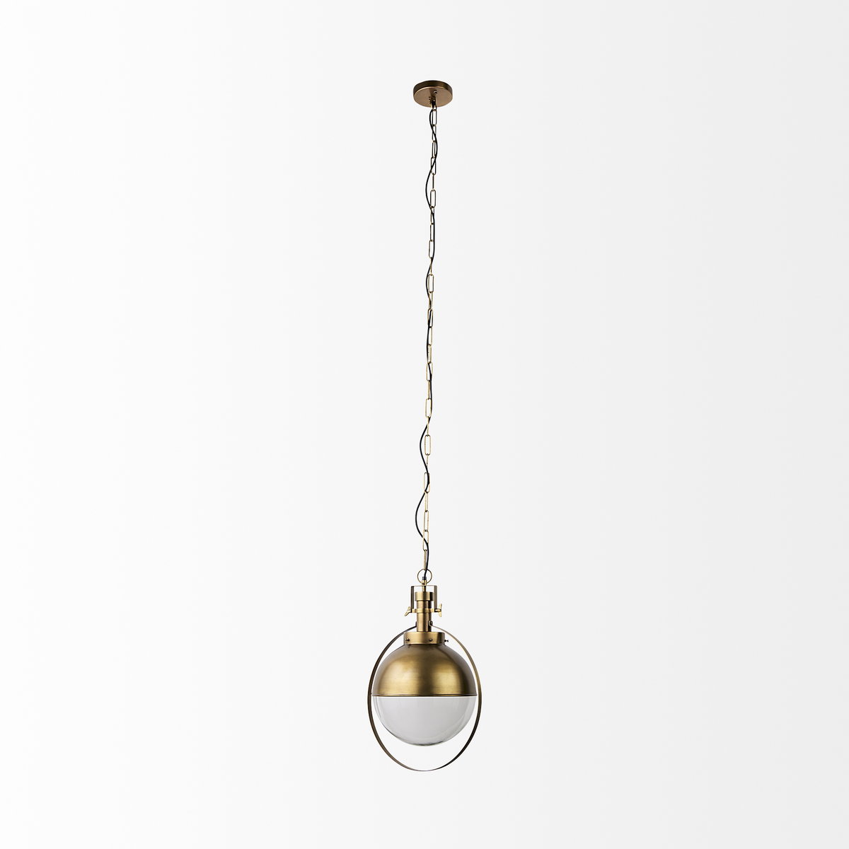 Leighton I 15x20 Gold Toned Metal Spherical Pendant Light, by Mercana, 15" length x 15" width x 20" height View 3