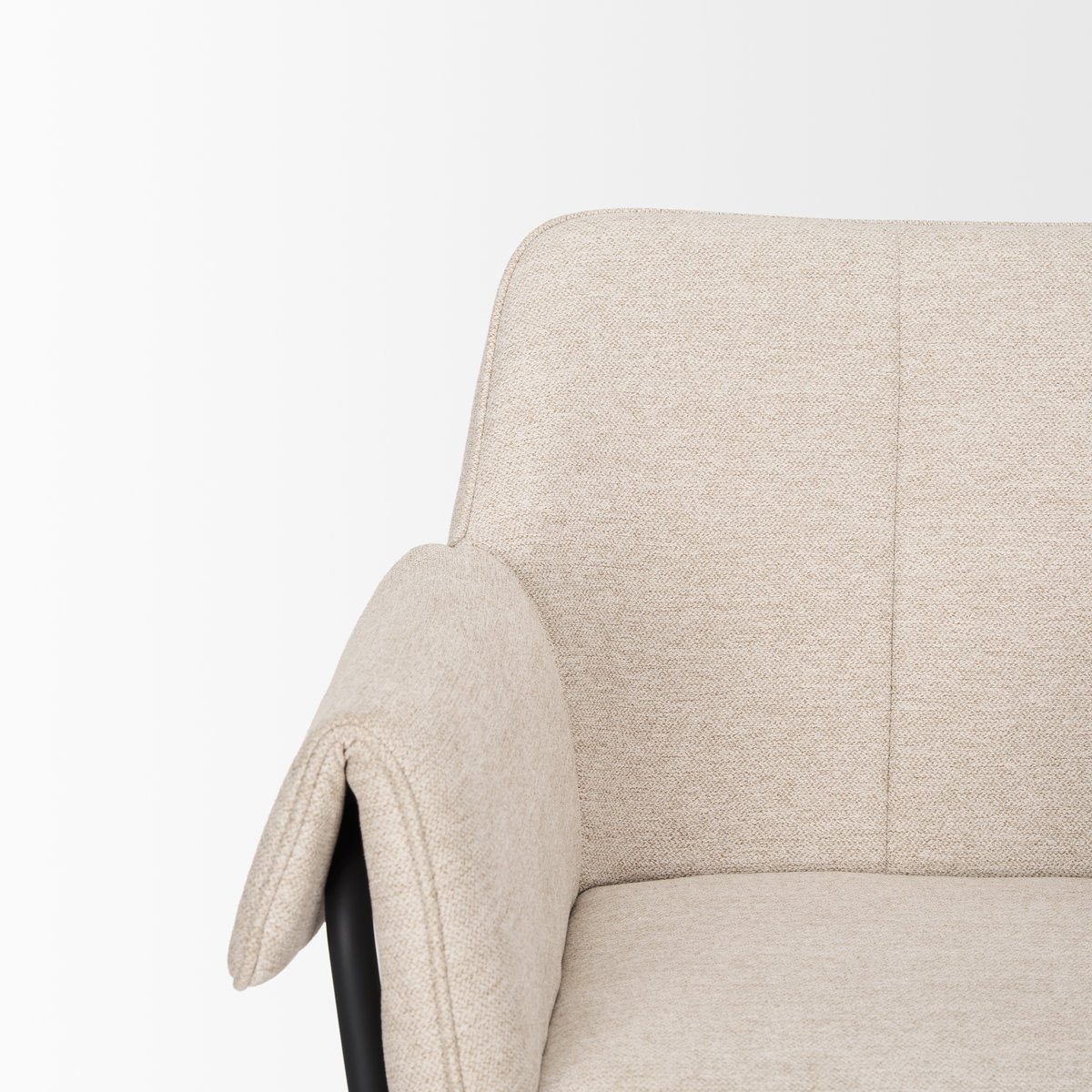 Brently Curved Back Dining Arm Chair | Oatmeal Fabric with Metal, Dining Chair by Mercana, 24.5" length x 29.5" width x 32.5" height View 12
