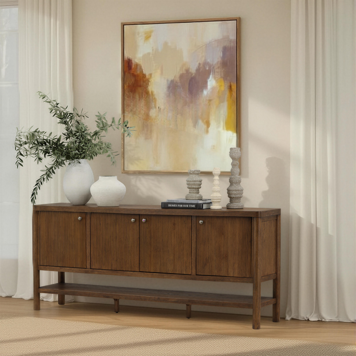 Estrada Sideboard Dark Brown, Sideboards & Buffet by Dovetail, 84" width x 36.25" height x 18" depth View 8