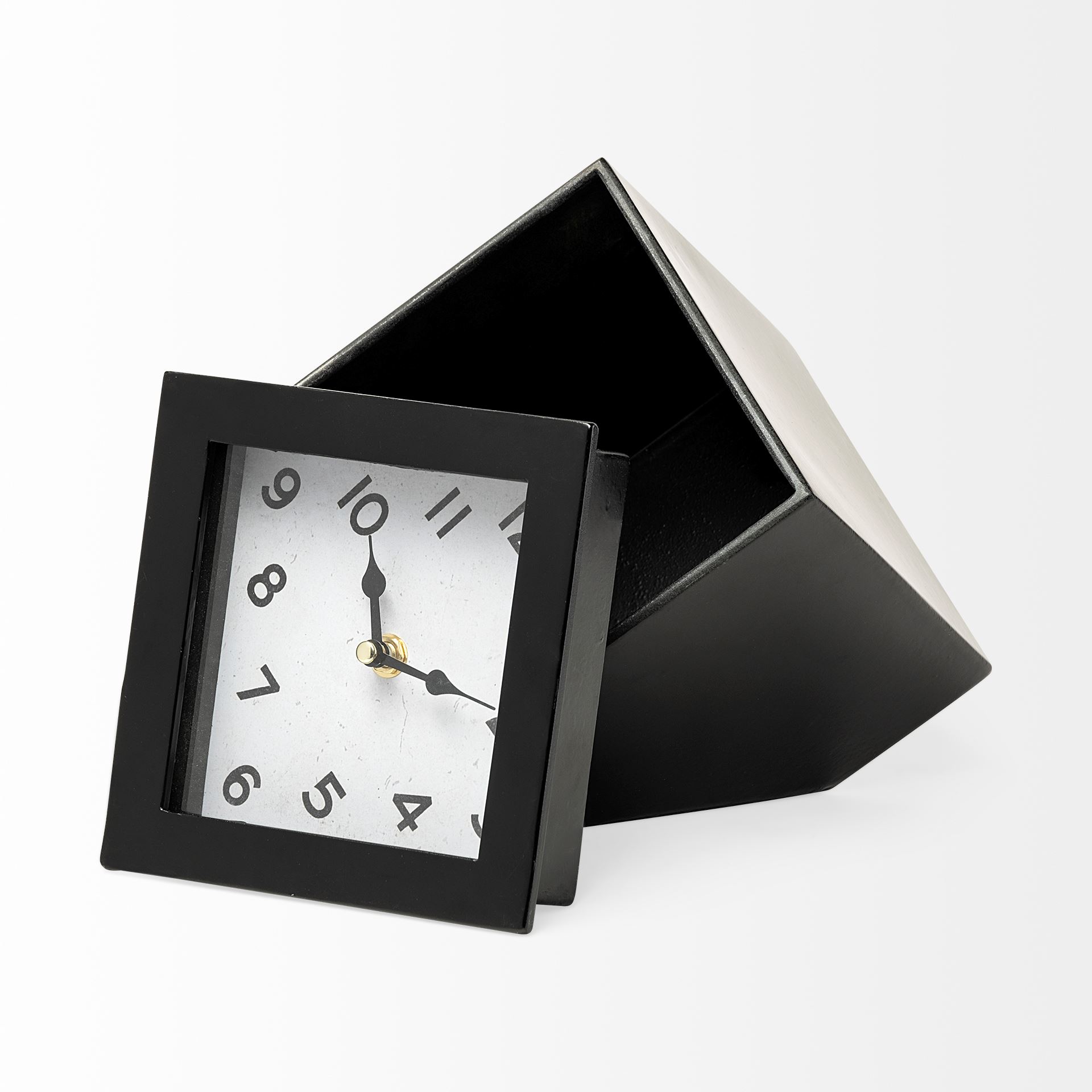Ralph II Black Metal Cube Table Clock, by Mercana, 8.75" length x 10.25" width x 8.25" height View 8