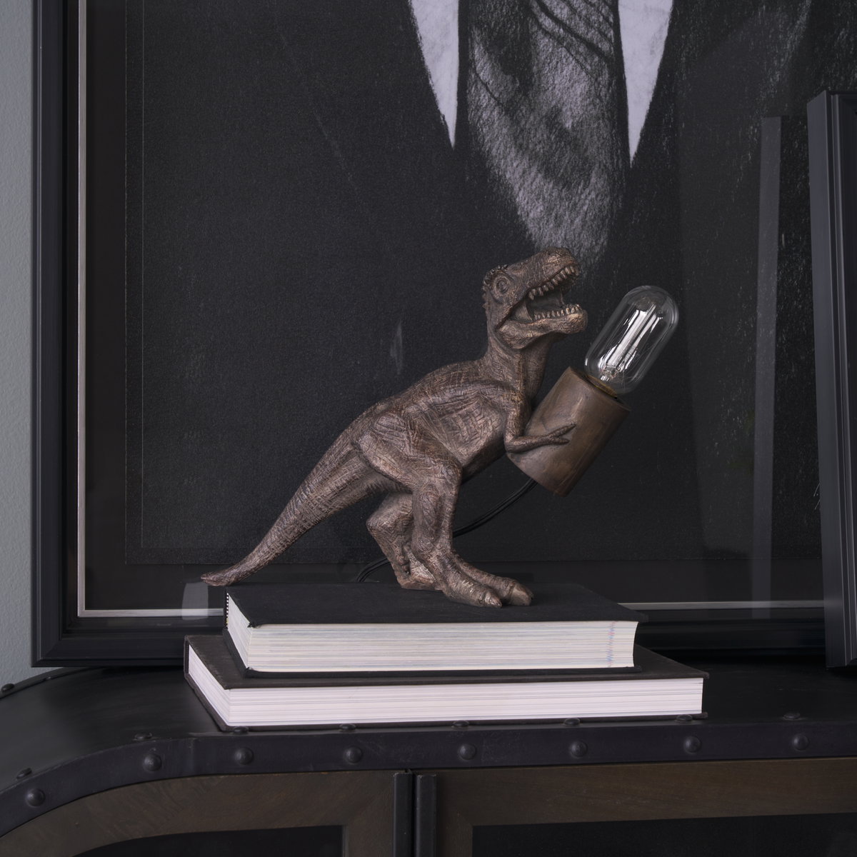 Raptor (10.6'H) Dark Tone Resin Tyrannosaurus Rex Table Lamp, by Mercana, 12.01" length x 5.91" width x 10.63" height View 2