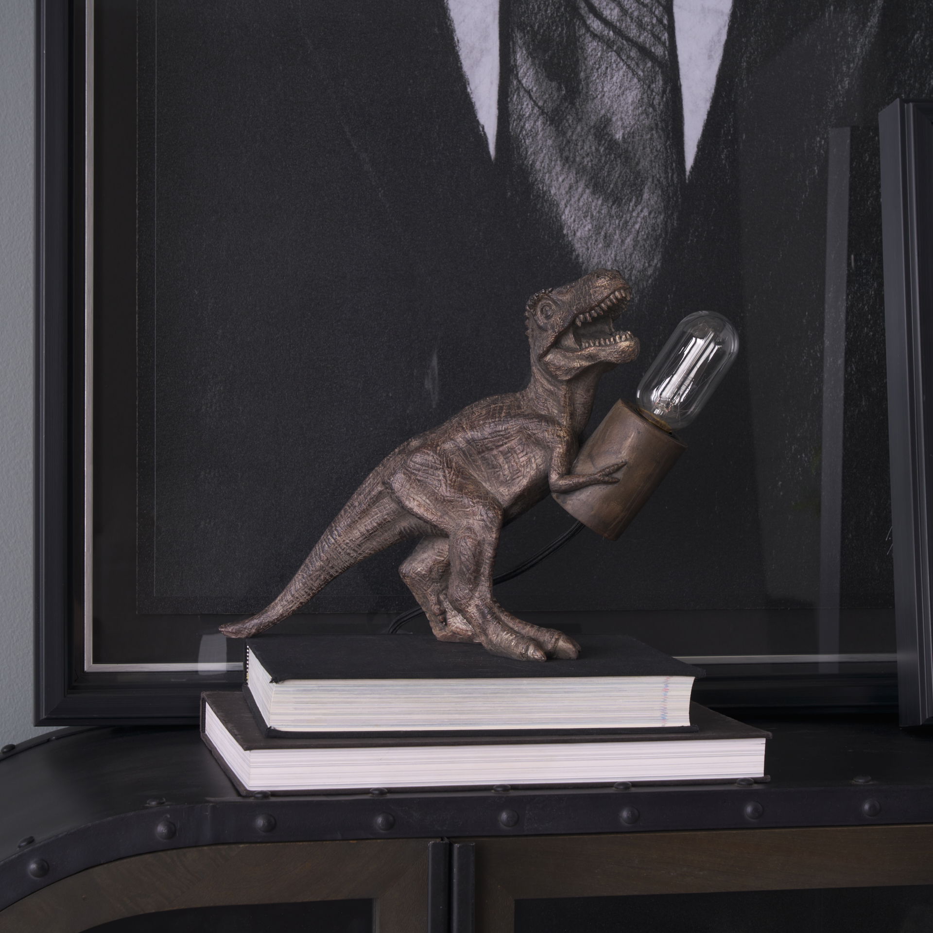 Raptor (10.6'H) Dark Tone Resin Tyrannosaurus Rex Table Lamp large image 