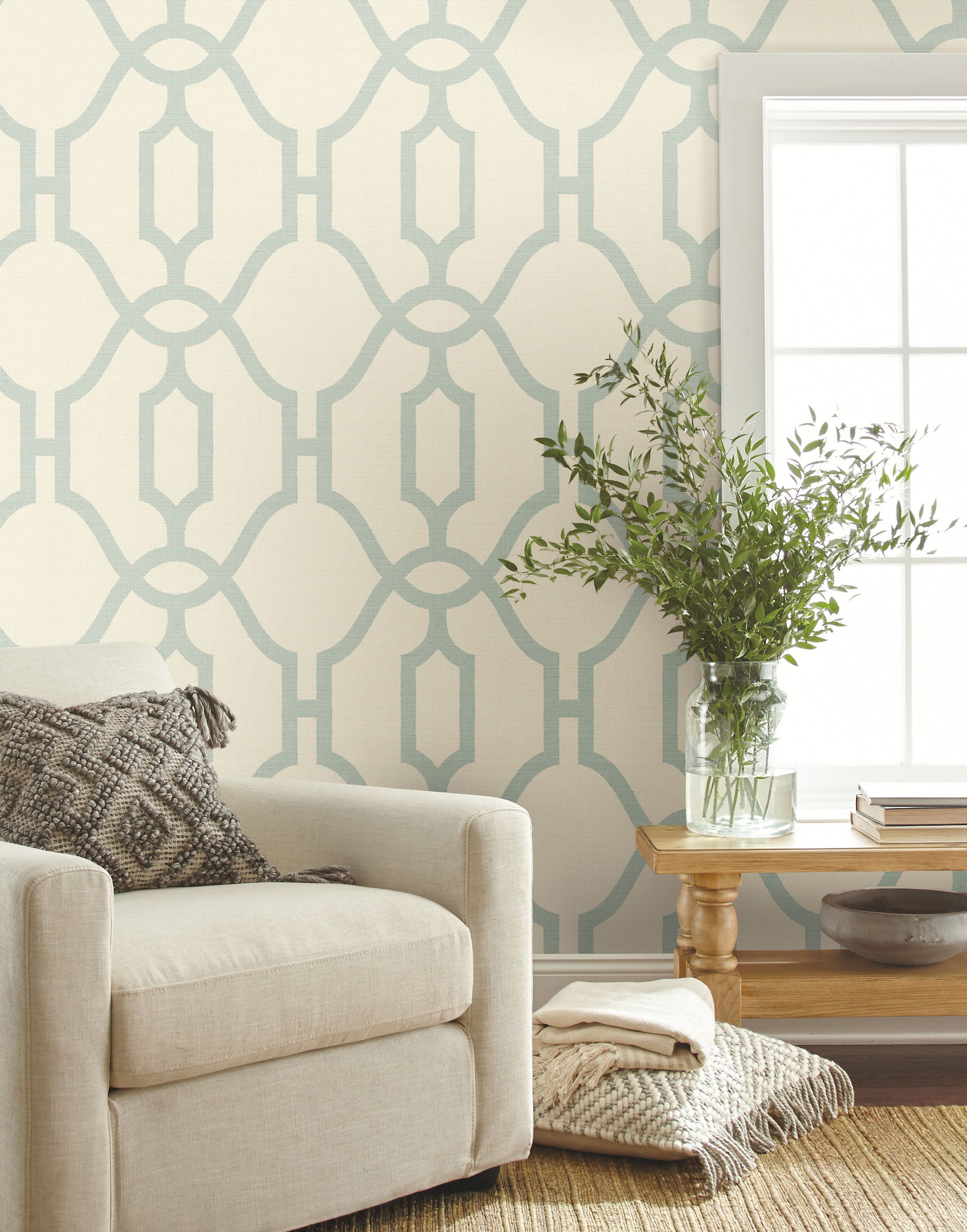 Woven Trellis Eggshell Wallpaper large image 