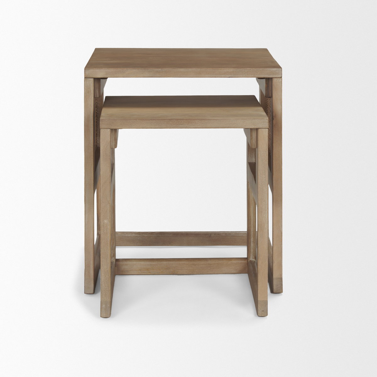 Grier Set of 2 Light Brown Solid Wood with Cane Nesting Accent Tables, Side & End Table by Mercana, 20" length x 20" width x 23" height View 5