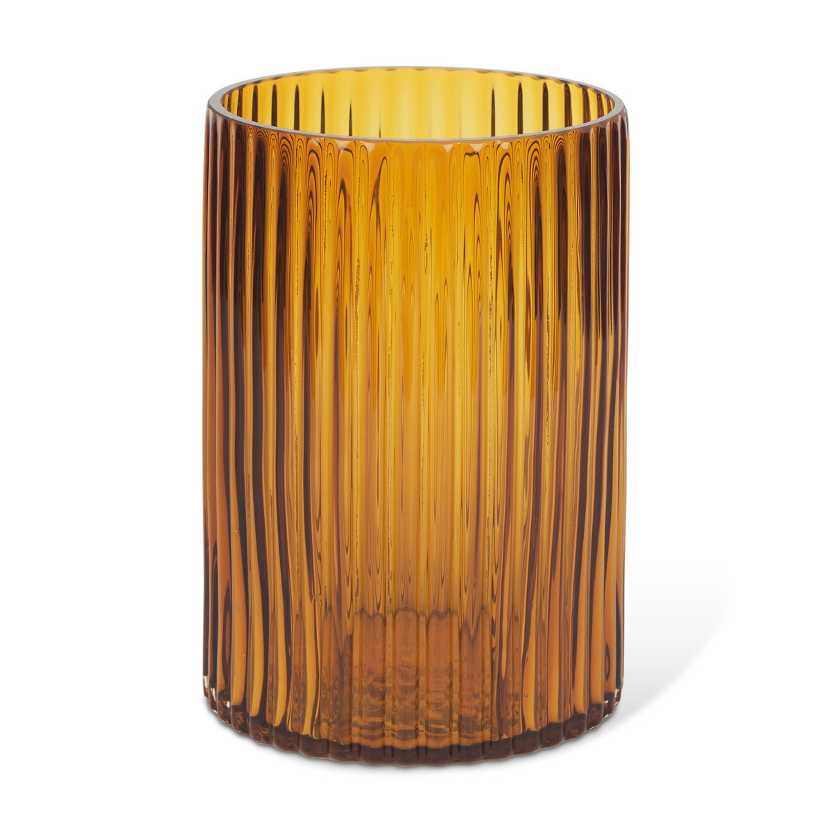 Dawn 8' Ribbed Amber Glass Vase, by Mercana, 5.59" length x 5.59" width x 8.27" height View 1