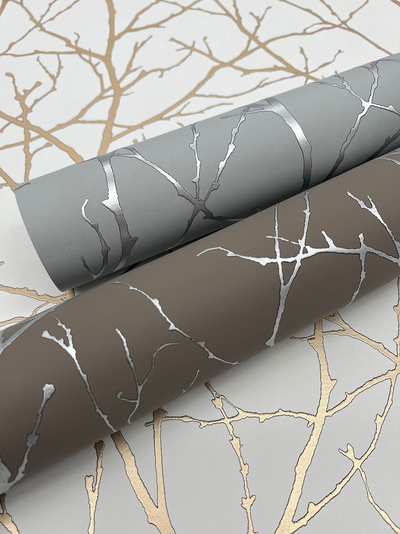 Trees Silhouette White & Gold Wallpaper large image 
