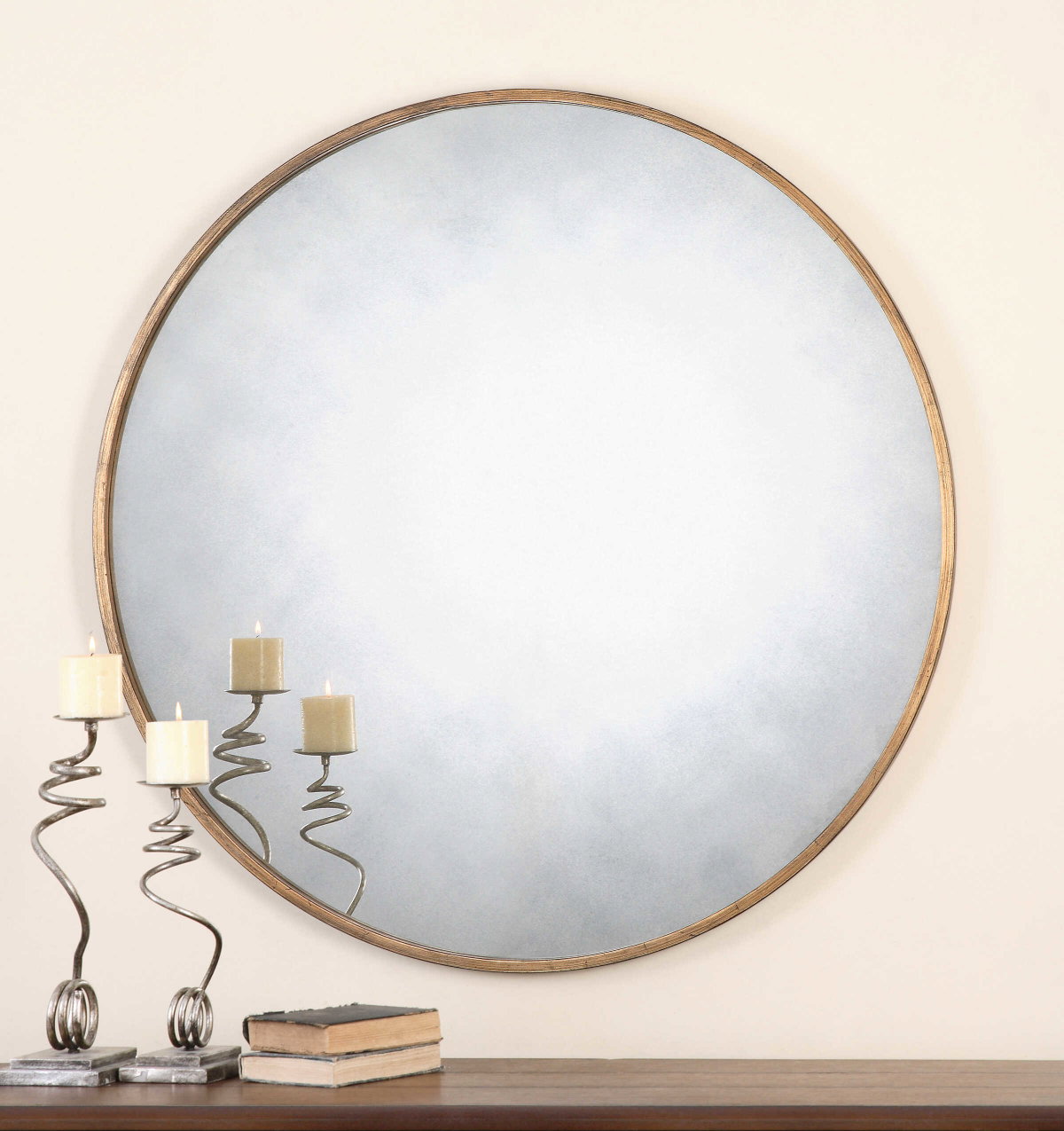 Junius Round Gold Mirror, by Uttermost, 3'7" width x 3'7" height x 1.25" depth View 4