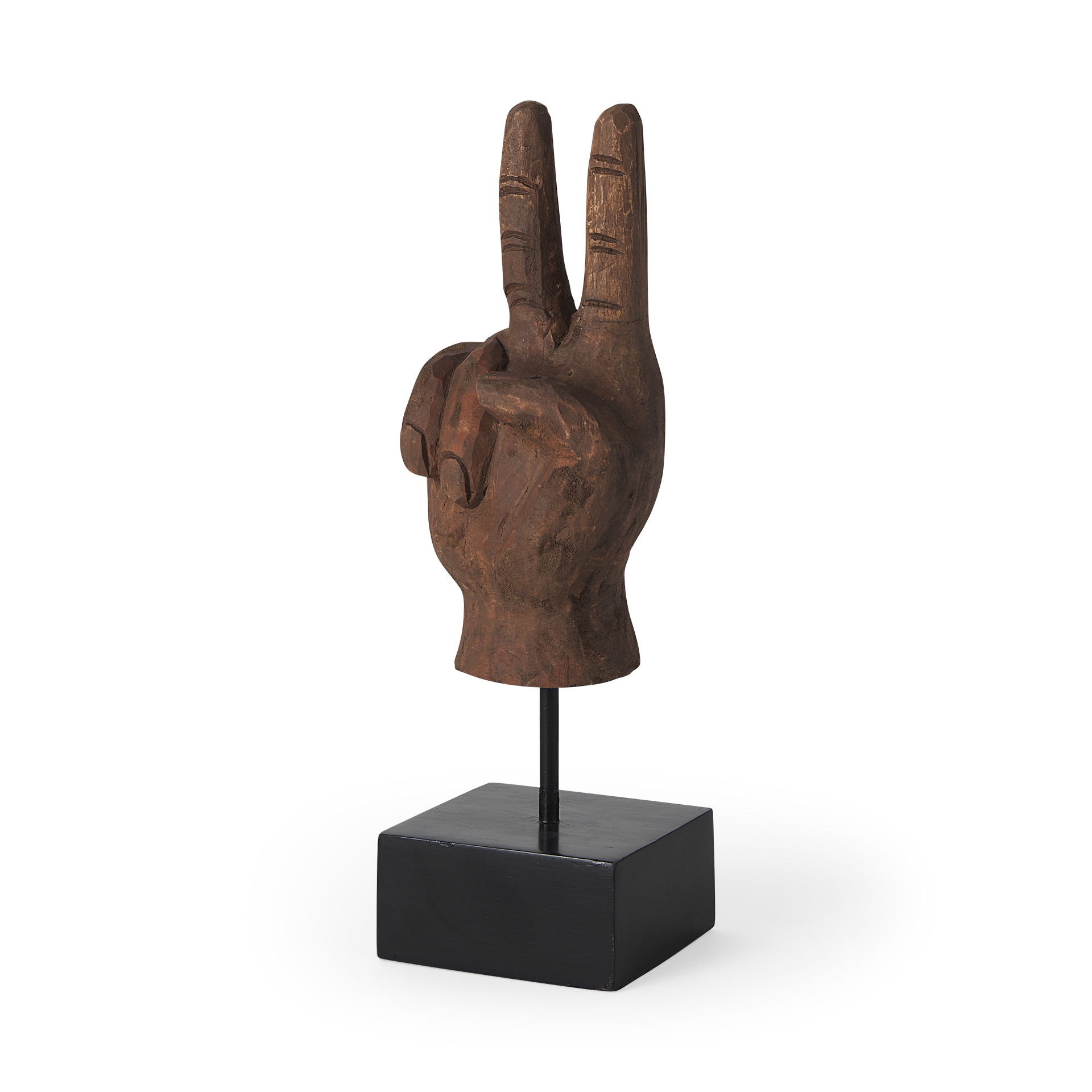 Pacem 4L x 4W Natural Wooden Carved Peace Sign Hand, Decorative Object by Mercana, 4" length x 3.94" width x 12.99" height View 1
