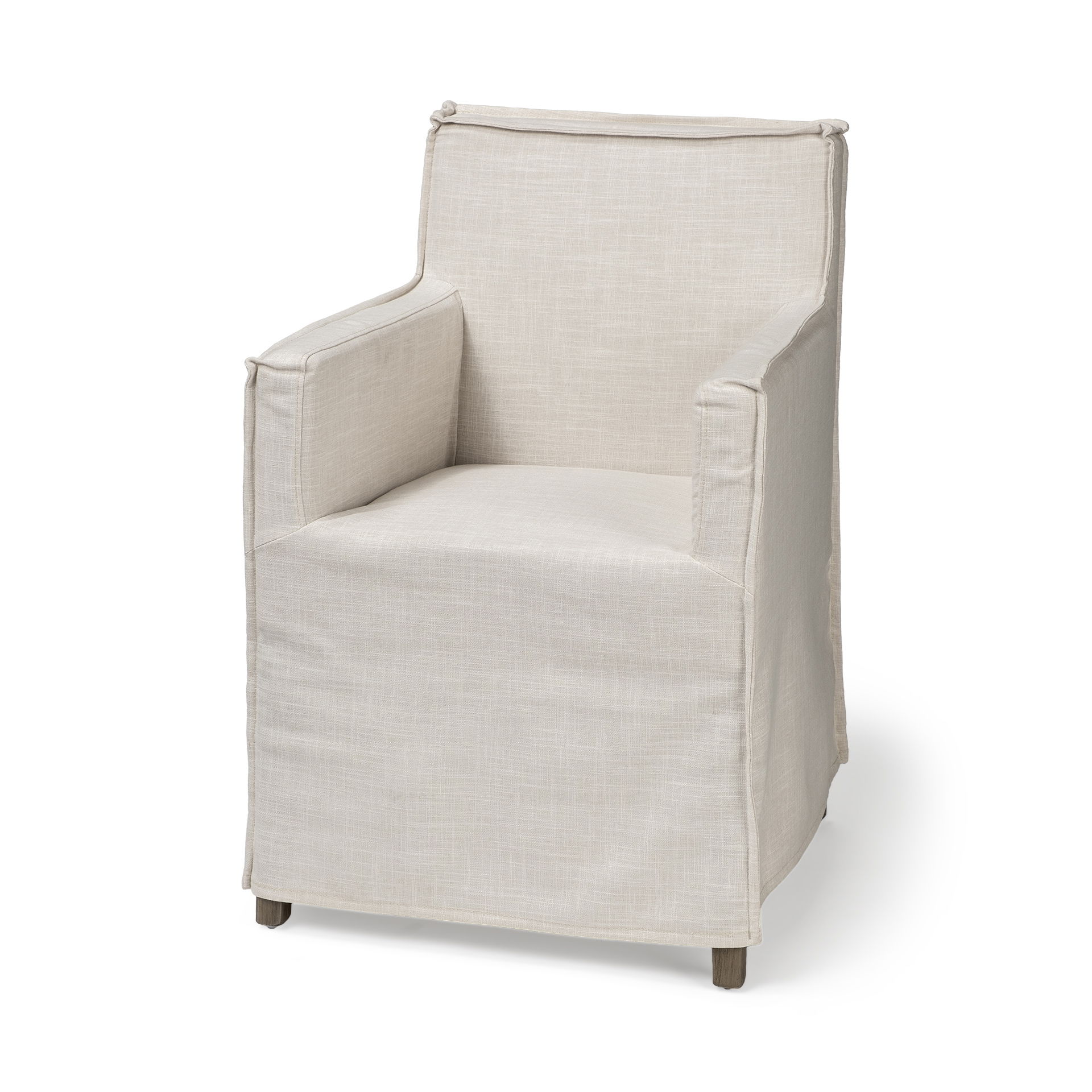 Elbert II Cream Fabric Slip-Cover Brown Wood Frame Dining Chair, by Mercana, 23.5" length x 22" width x 35.25" height View 1
