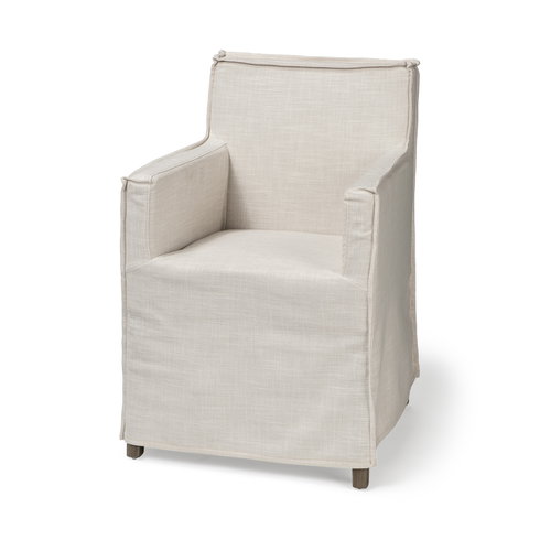 Elbert Solid Back Dining Side Chair | Cream Fabric with Brown Wood