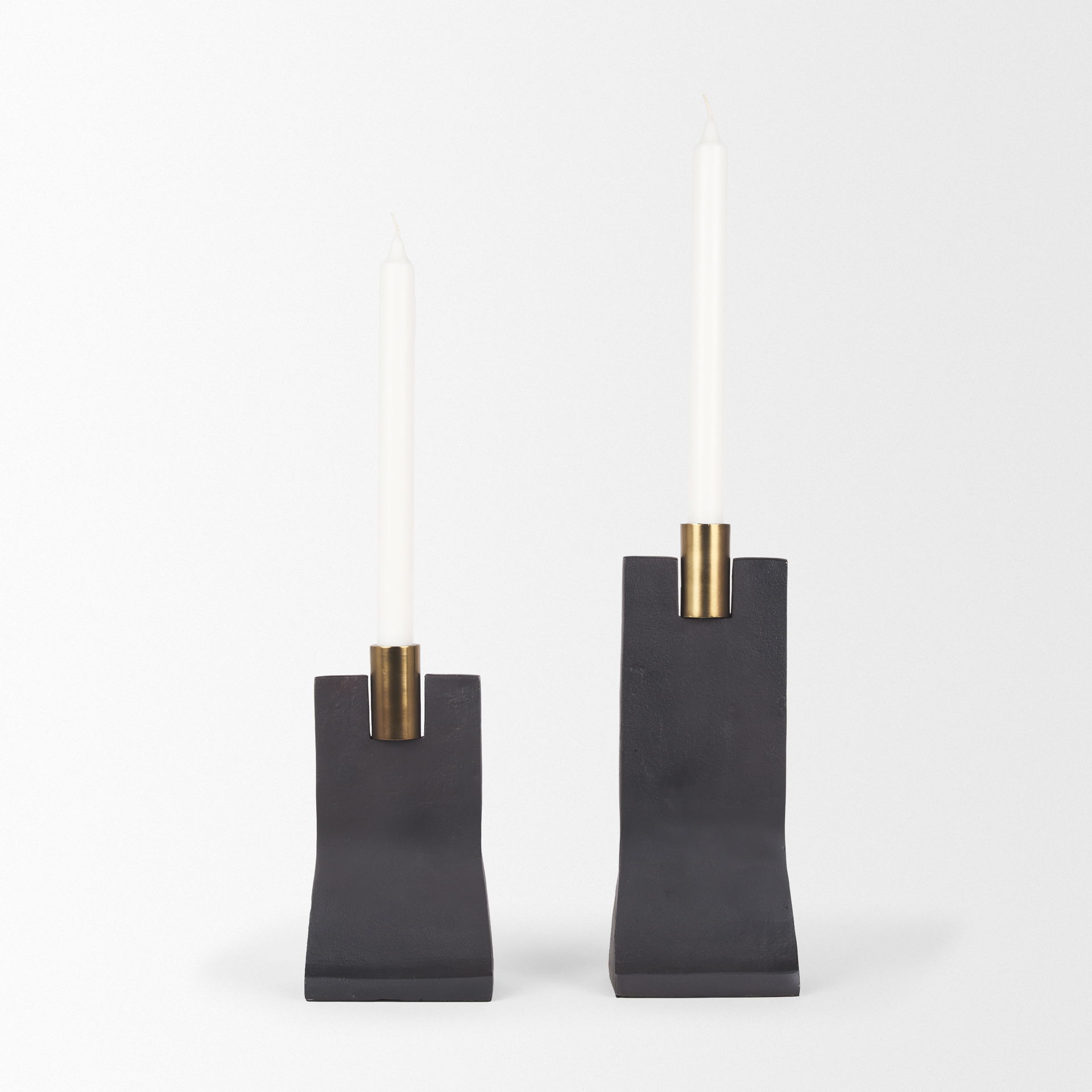 Polli Matte Black with Brushed Gold Metal Taper Candleholders (Set of 2), Candles & Candle Holder by Mercana, 4.33" length x 4.15" width x 11.4" height View 6