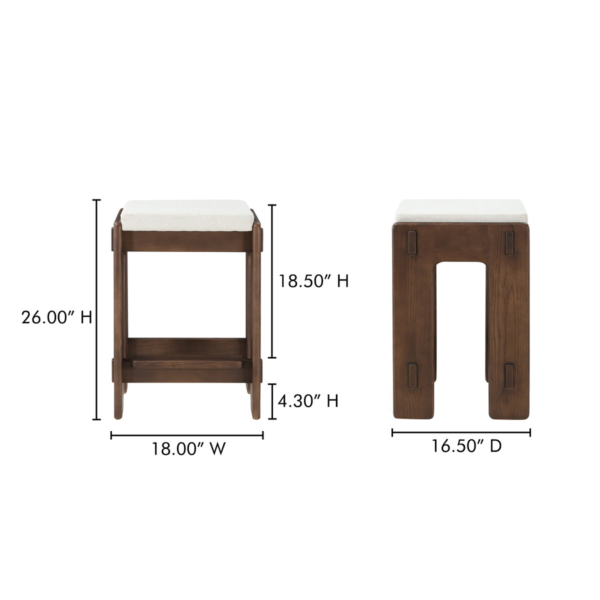 Ashby Counter Stool Brown, Counter & Bar Stool by Moe's Home, 18" width x 26" height x 16.5" depth View 11