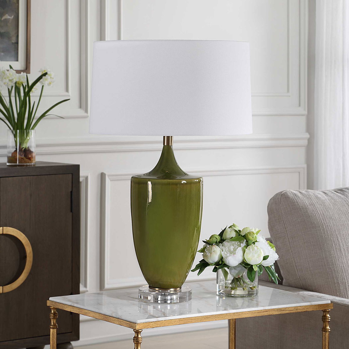 Adela Moss Green Table Lamp, by Uttermost, 18" width x 28.75" height x 18" depth View 4